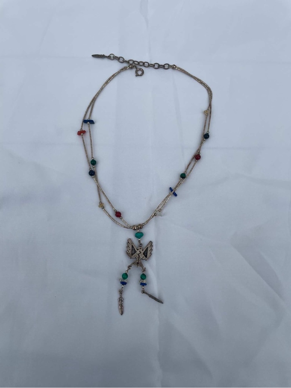 Gold Butterfly Pendant Necklace with Multi-Color Beads
